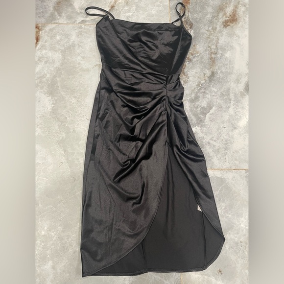 love J Dresses & Skirts - Love Black Asymmetrical Ruched Strapless Gown